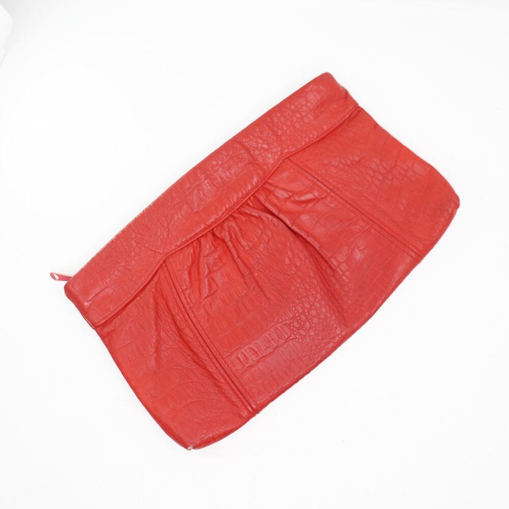 Vintage Clutch Handbag Women Faux Croc Leather Brick Red Purse Shoulder Bag